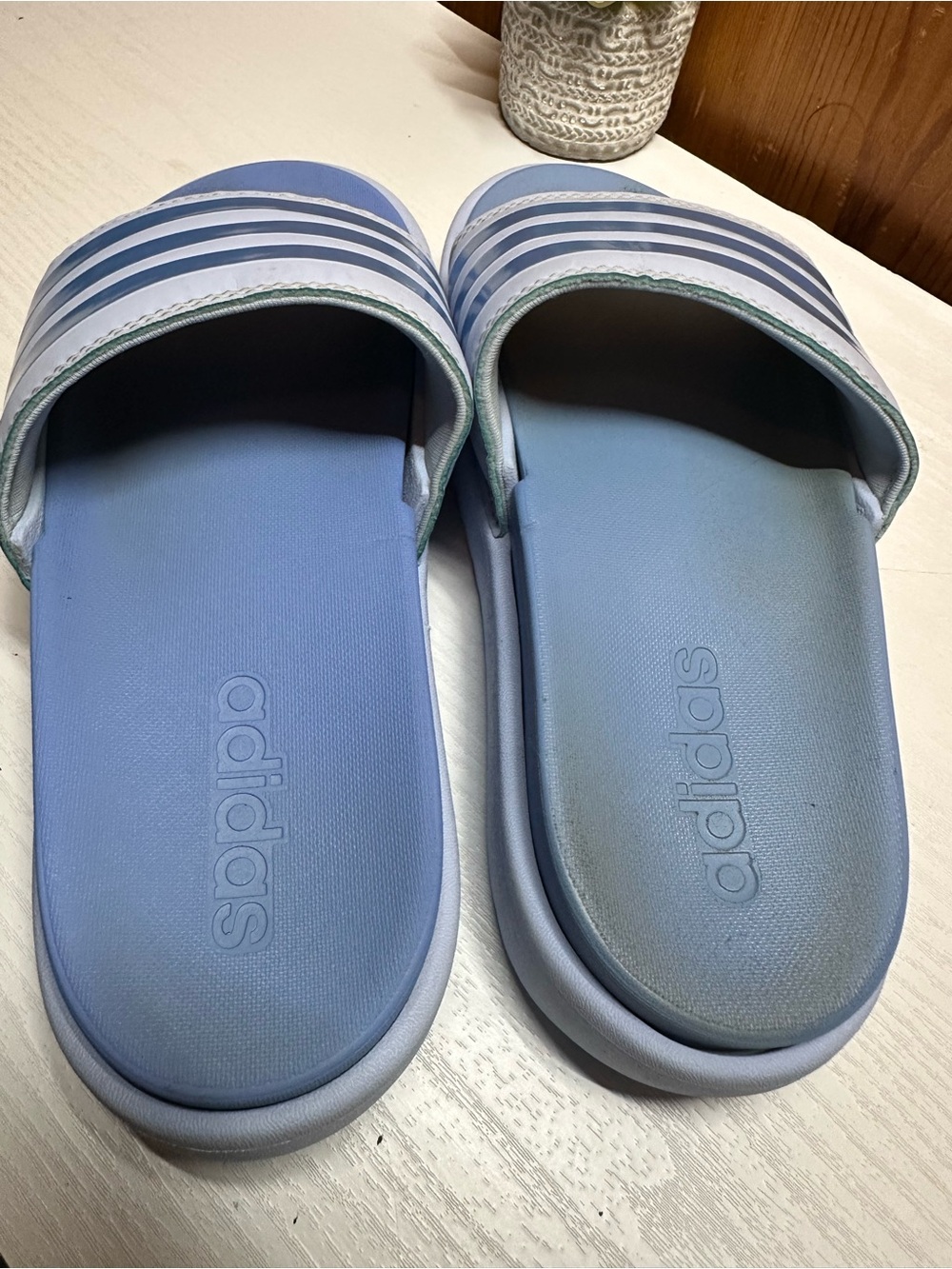 adidas Light Blue Striped Slide Sandals - Picture 11 of 15